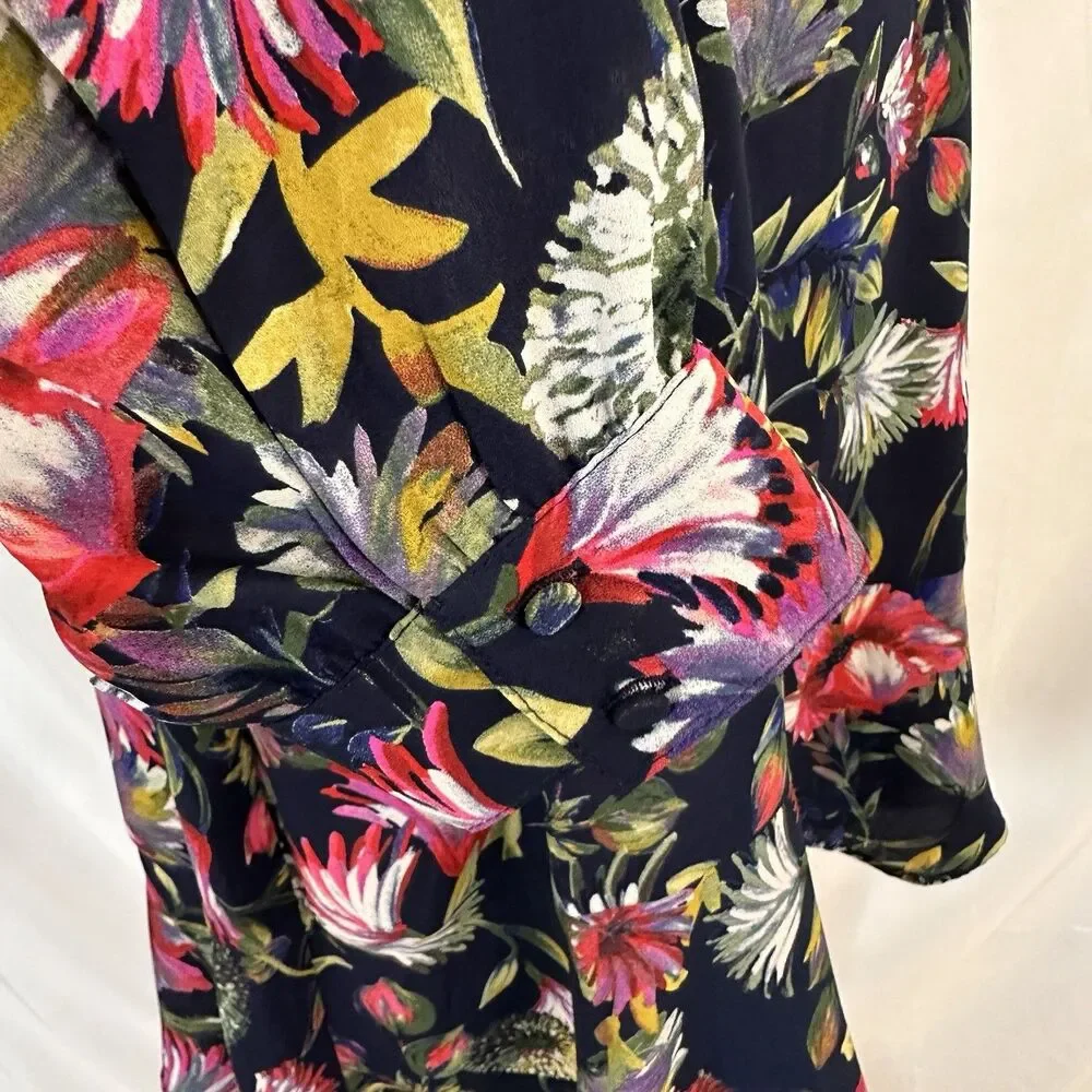 J Crew Genova Long Sleeve Flouncy Hem Dress Painted Floral Size 8 - Picture 6 of 9